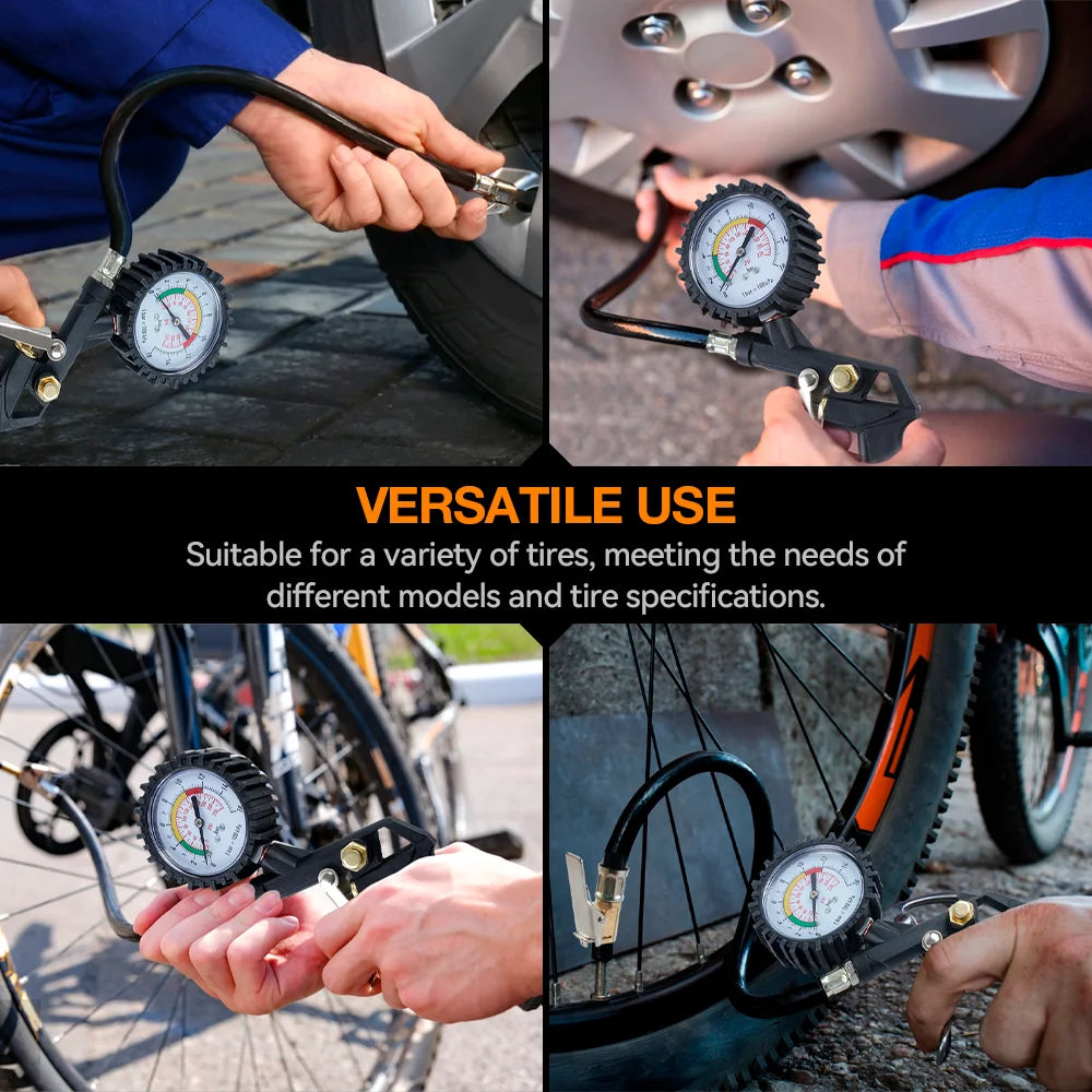 0–16 Bar Tire Pressure Gauge – High-Precision Dial Tire Inflator for Car, SUV, Motorcycle & Bicycle