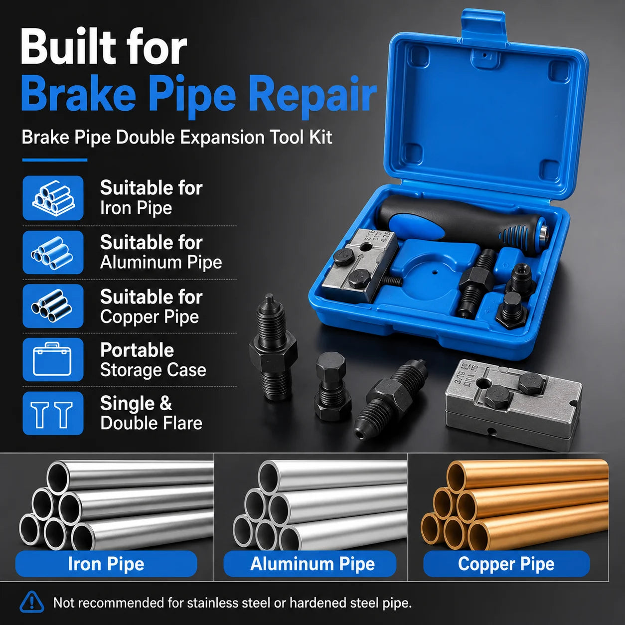 Professional 3/16" Brake Pipe Flaring Tool Kit – Brake Line Tools – Single and Double Flare Brake Line Repair Kit for Car Motorcycle Truck – 490g – $37