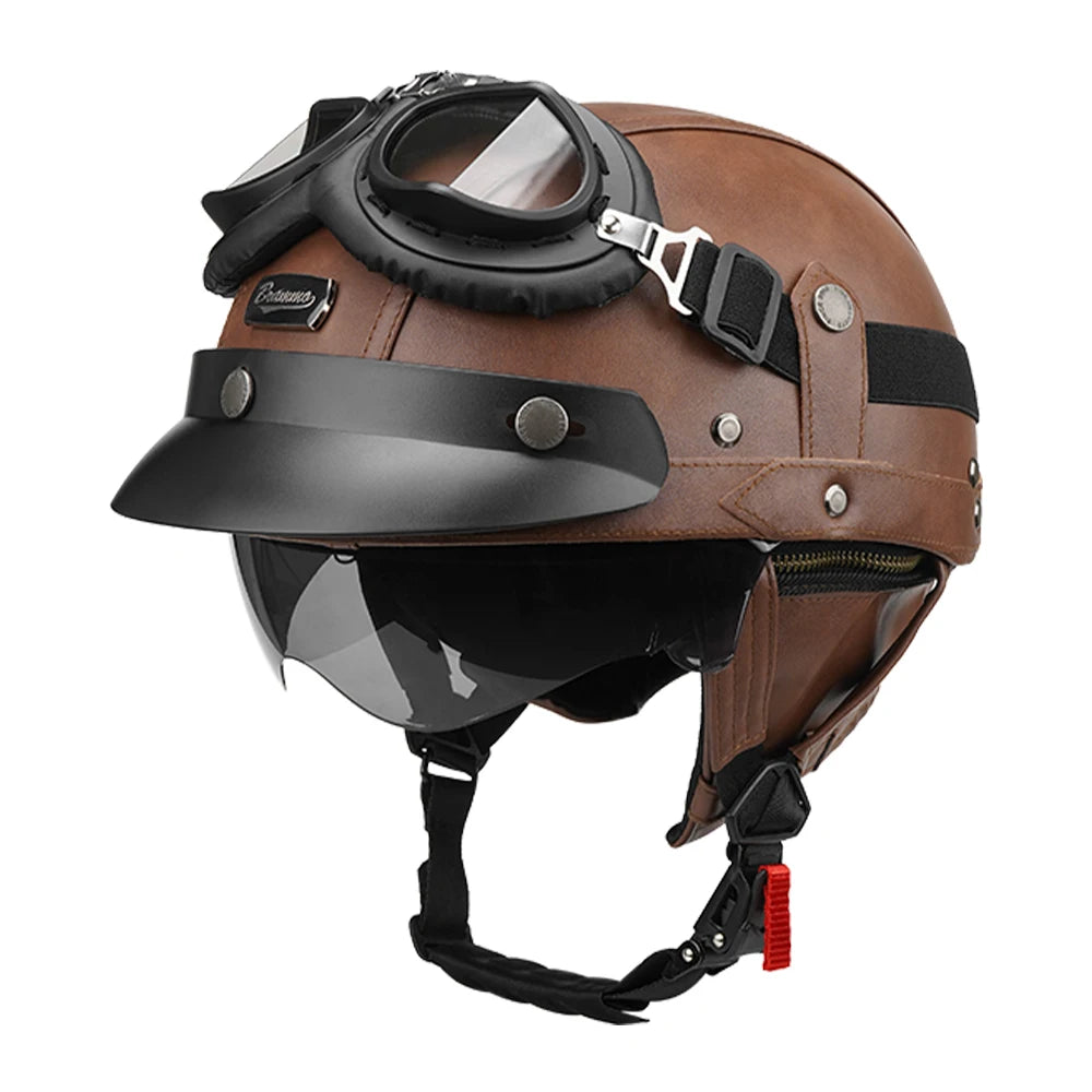 Vintage Leather Half Helmet for All Seasons