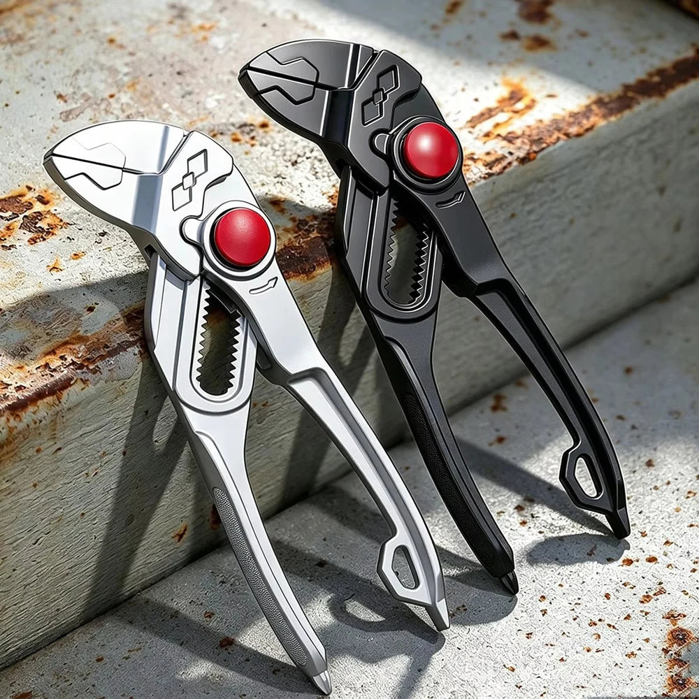 4-Inch Adjustable Water Pump Pliers – Brake Caliper Tools – Mini Multifunctional Plumbing Pipe Wrench 18-Position Push-Lock Teflon Coated Alloy Steel – Black / Silver – $28