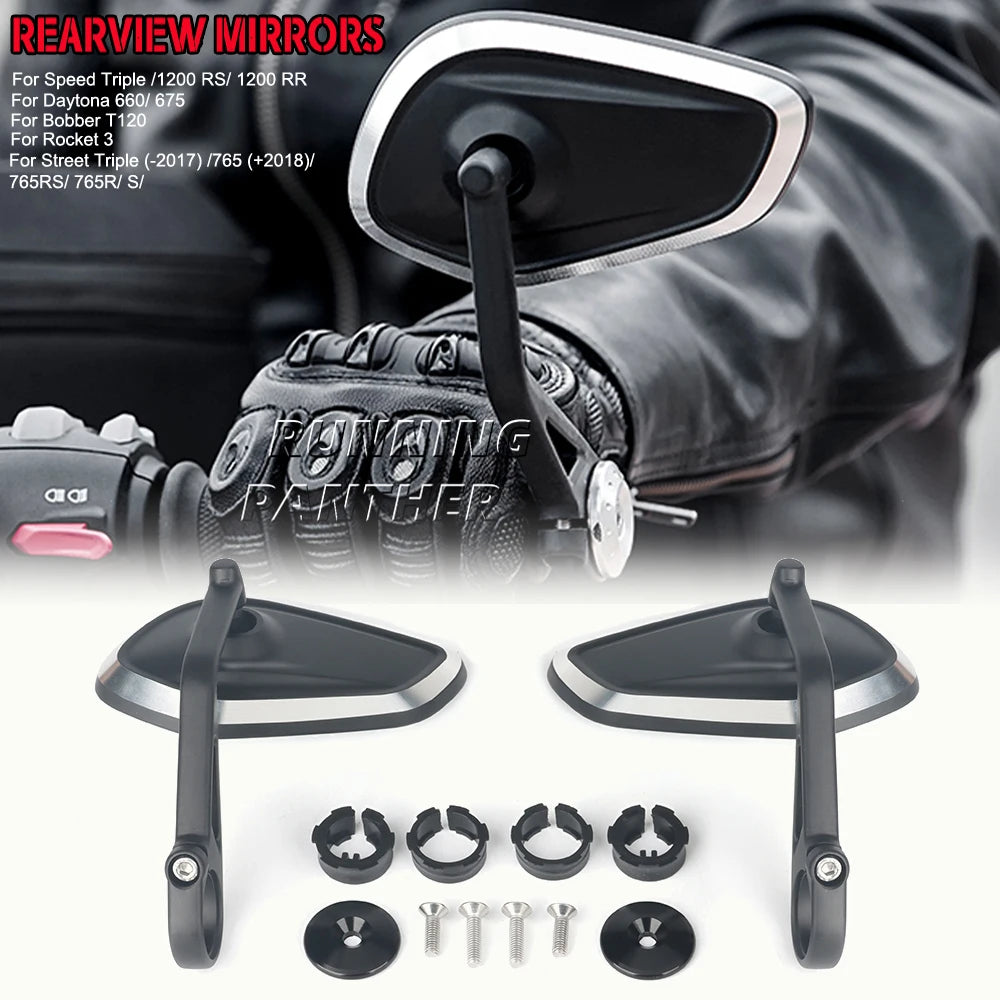 RUNNING PANTHER Triumph Motorcycle Mirror Handlebar Bar-End Rearview Mirror Pair for Street Triple 765 765RS 765R S Speed Triple Rocket 3 Bobber T120 Daytona 660 675