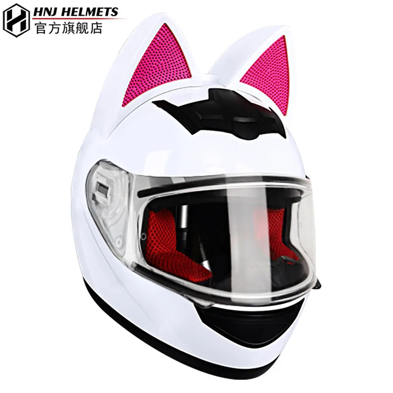Cute Cat Full Face Ear Helmet for Street and Motocross Riding