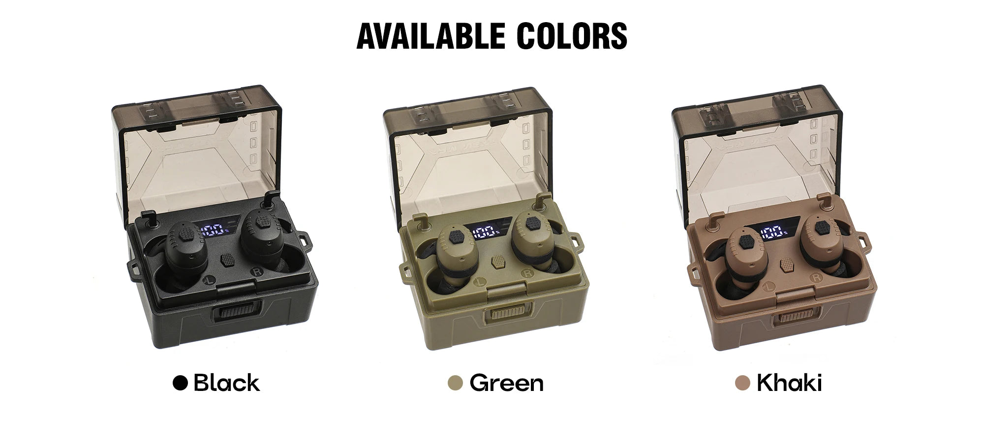 E30 Professional Electronic Shooting Earplugs Advanced Noise Cancelling Hearing Safety Protection Earmuff for Hunting Tactical – CE + FCC Certified – 230g – Desert / Green / Black