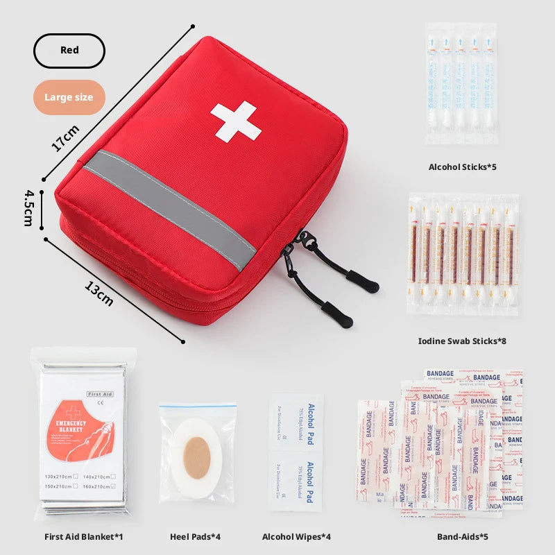 Reflective Portable First Aid Kit for Outdoor Hiking Camping - Emergency Medicine Organizer with Car Storage Strips