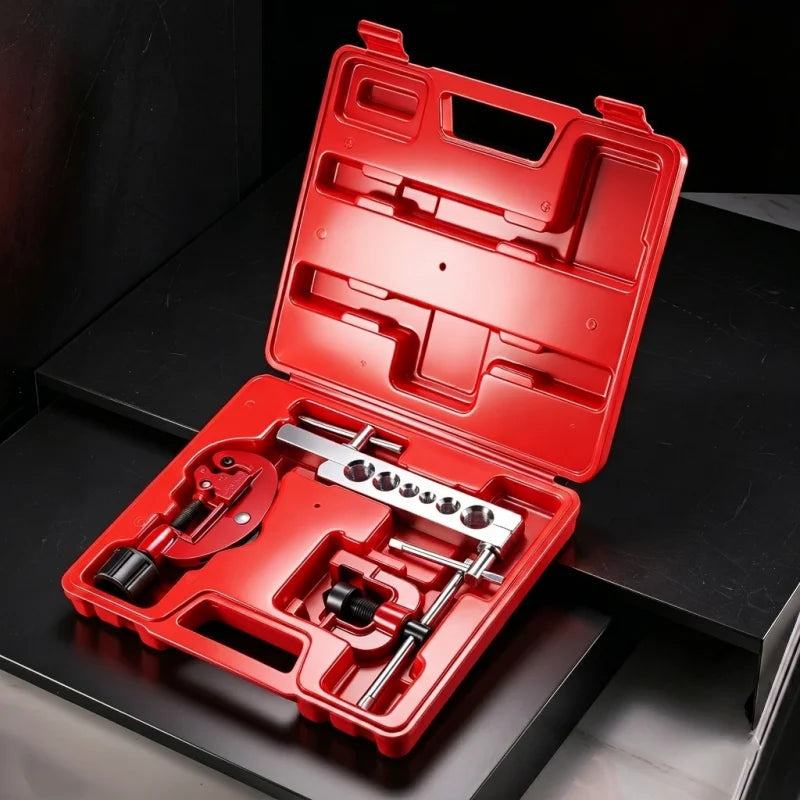 Multi-Size Tubing Flaring Tool Kit – Brake Line Tools – 3/16" 1/4" 5/16" 3/8" 1/2" Copper and Aluminium Brake Fuel Line and HVAC Flaring Tool – Red – $48