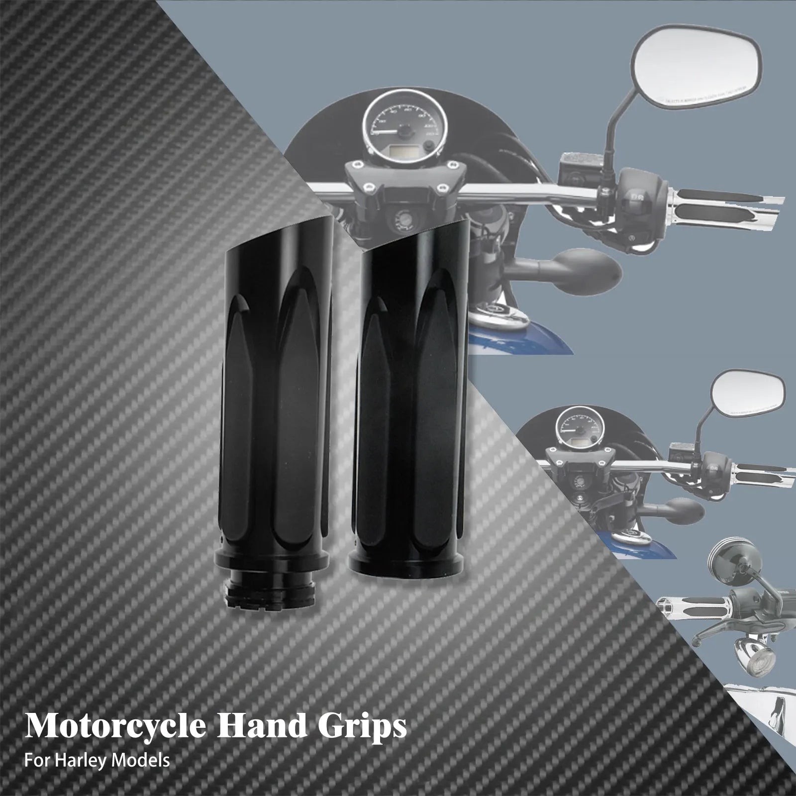 MACTIONS Harley-Davidson CNC Billet Aluminum Motorcycle Handlebar Grips 1" 25mm Rubber Vibration-Absorbing Hand Grips for Harley Touring Road King Sportster XL 883 1200 Dyna Softail V-Rod – 3 Styles (1 Pair)