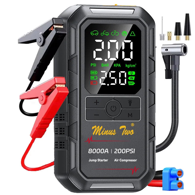 8000A Peak Car Jump Starter with 200PSI Air Compressors – Portable Emergency Battery Booster & Power Bank