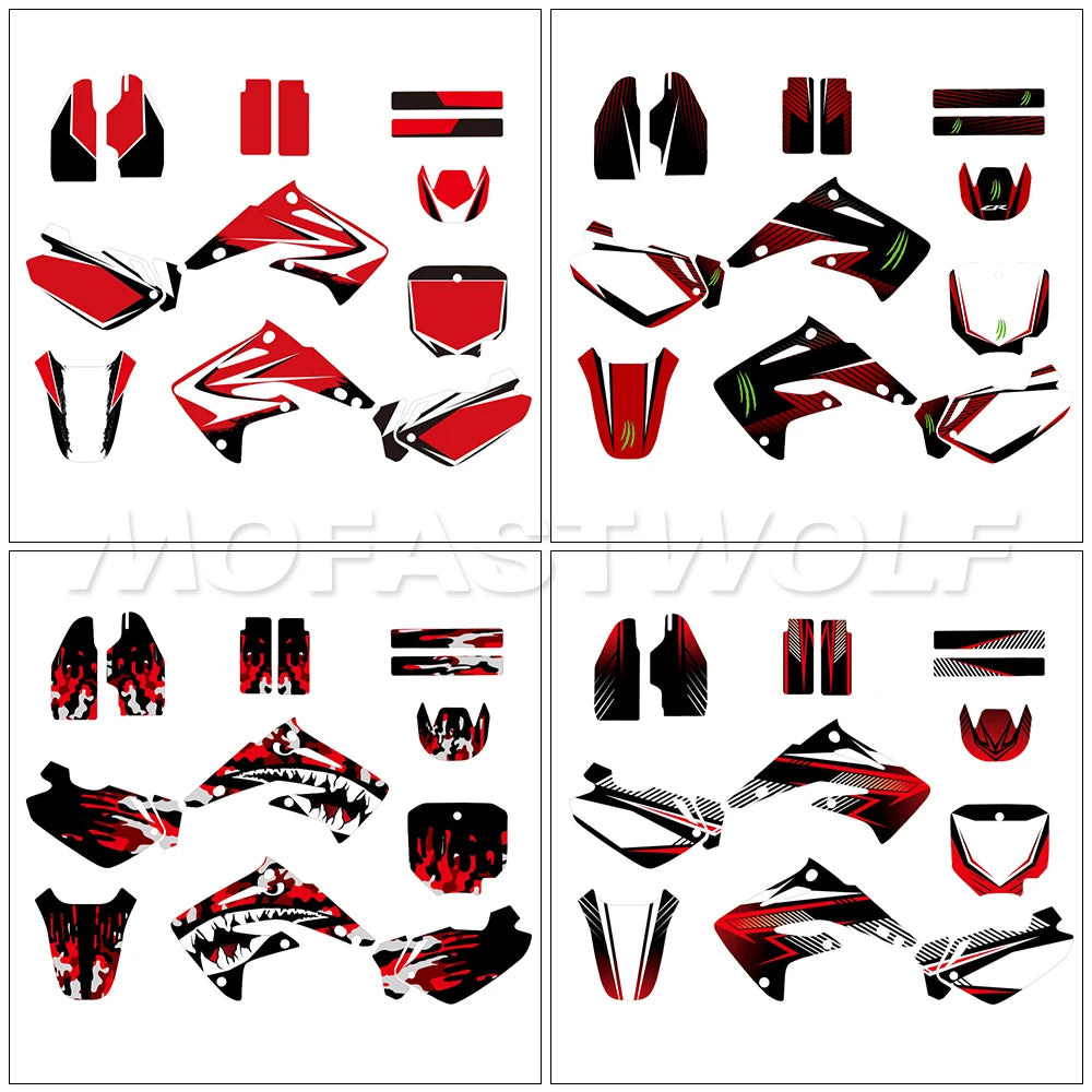 Honda CR85 2003–2012 Motorcycle Graphics Background Decal Sticker Kit – 4 Designs – 29mil / 31mil 3D / 35mil Extra-Thick – Custom Number Option – $94–$124
