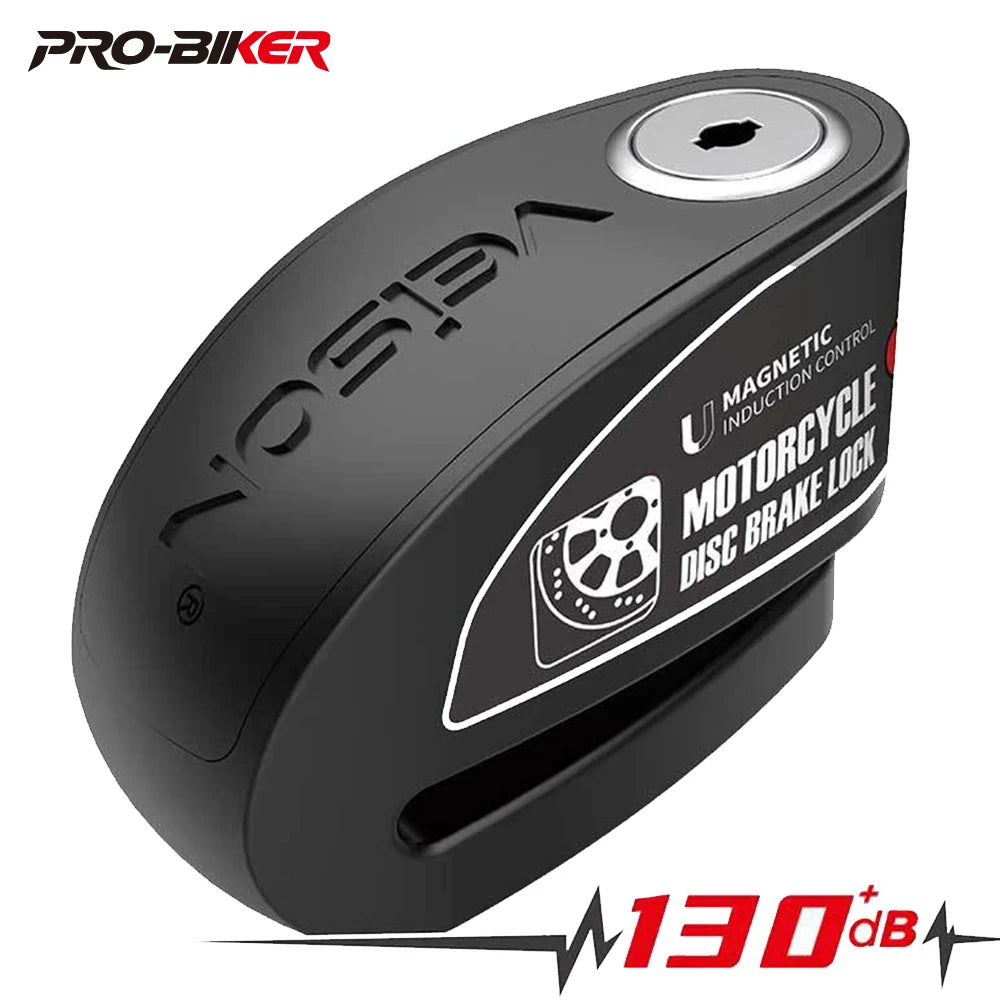 DX26 Motorcycle Waterproof Alarm Lock Bicycle Disc Lock Intelligent Controllable Alarm Disc Brake Lock Electric Car Lock – Stainless Steel – 0.5kg – Black Yellow Gold