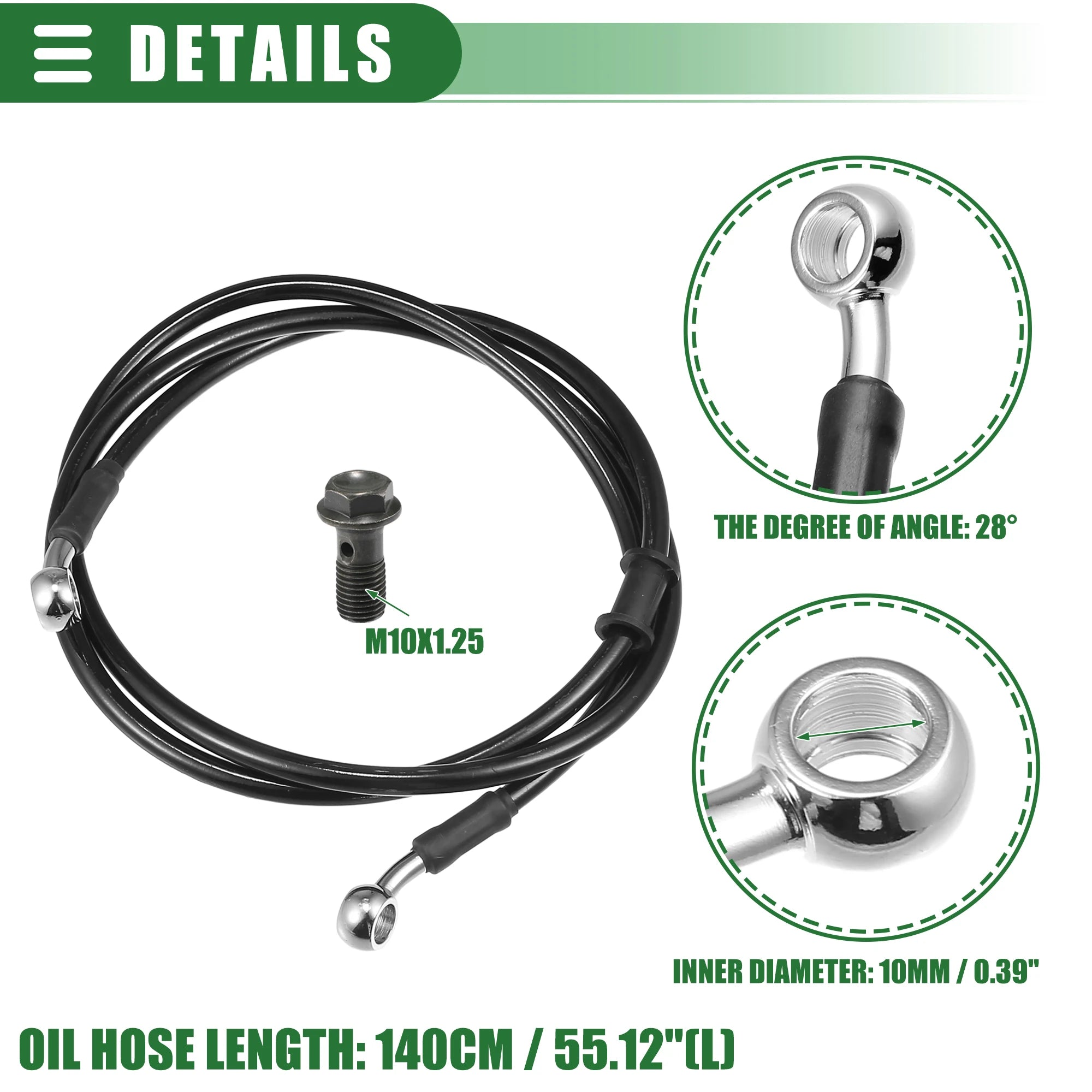 28° Braided Hydraulic Brake Hose – Brake Line Tools – Motorcycle Dirt Bike Motocross Brake Line Oil Hose – M10×1.25 – 30cm to 170cm – Black – from $18