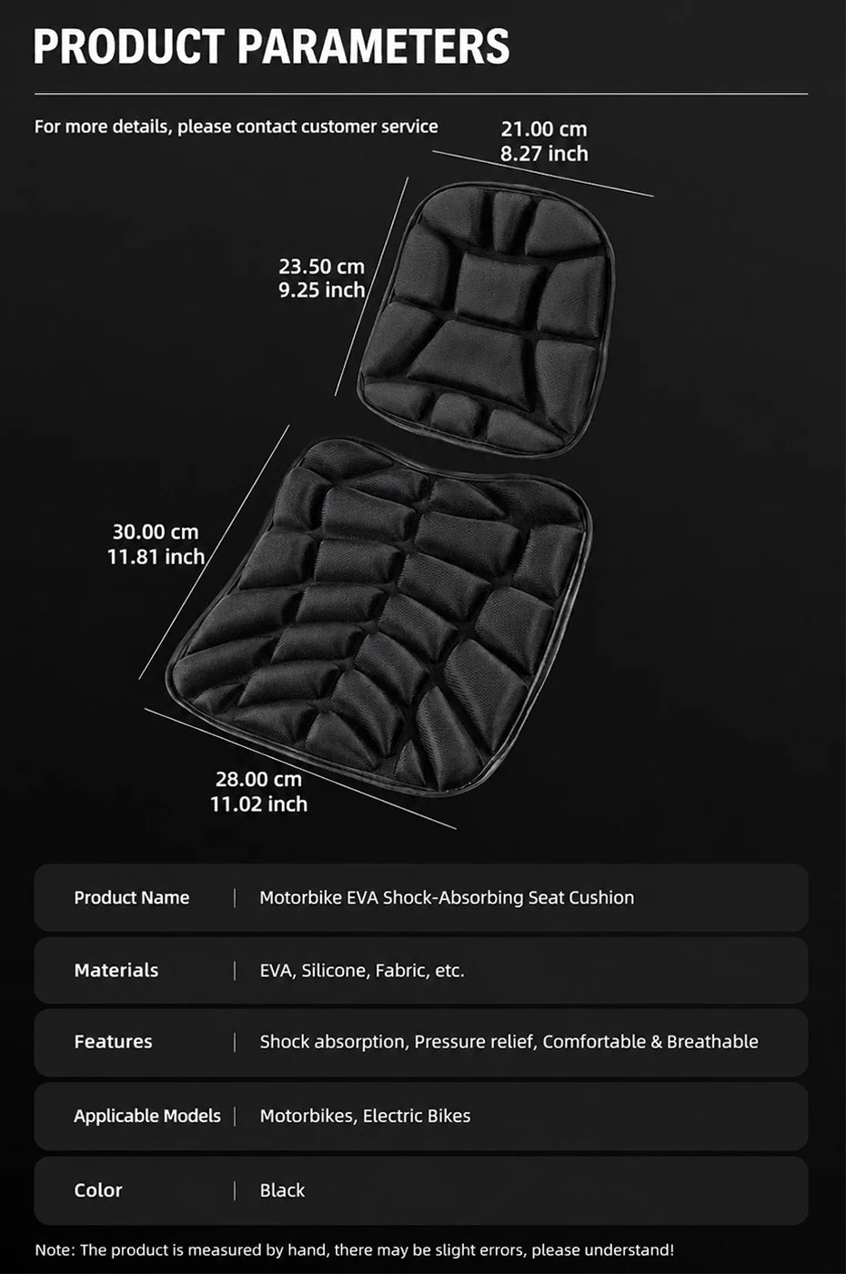 SEAMETAL Universal Motorcycle Gel Seat Cover 3D Breathable Comfort Cushion Shock Absorber Pad Anti-Slip Bike Saddle Protector