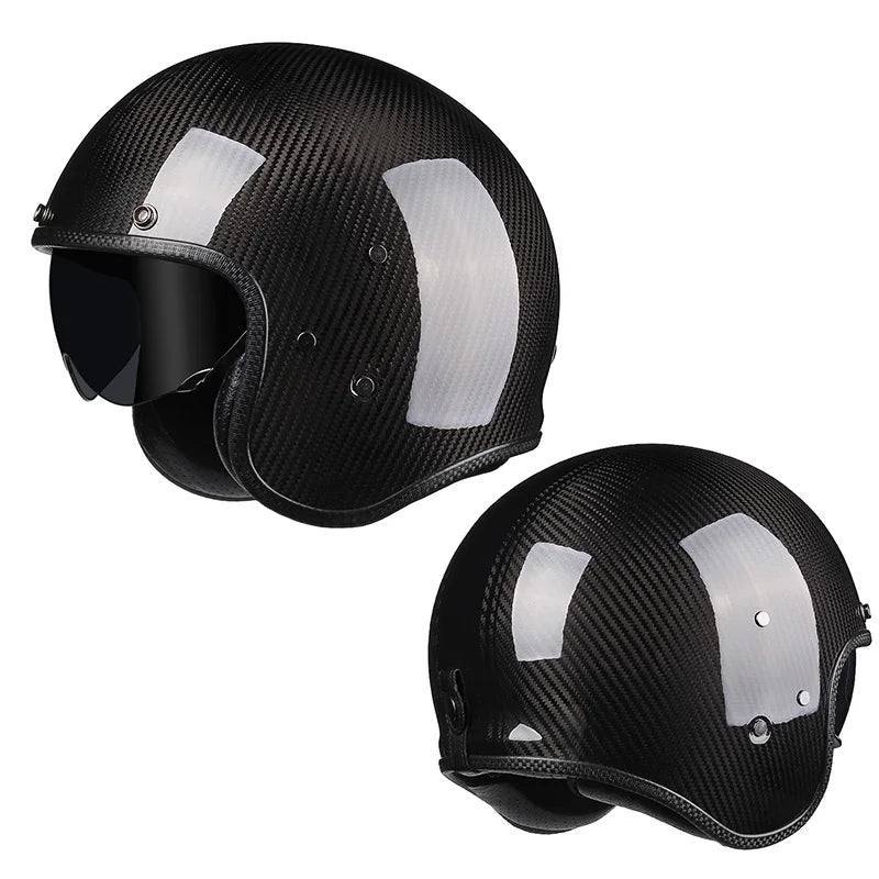 Carbon Fiber Helmets – Genuine Carbon Fiber 3/4 Open Face Motorcycle Helmet, Retro Cafe Racer with Inner Visor