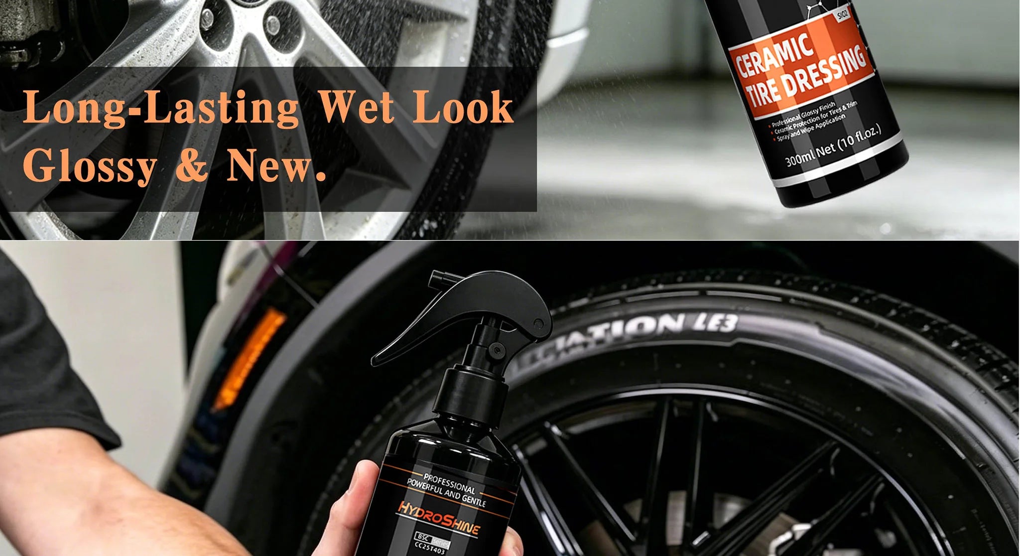 Hydroshine Ceramic Tire Dressing – Black Wet Look Tire Shine Deep Glossy Finish UV Protection Long-Lasting – 50ml / 100ml / 300ml – $14–35