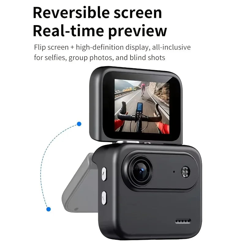 4K HD Flip Screen Thumb Action Camera 20MP Sony Sensor Anti-Shake Wide-Angle Vlog Cycling Camcorder 32GB USB Charging Lightweight Portable POV Camera for Outdoor Travel Cycling