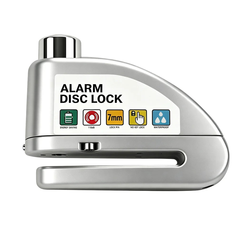 Motorcycle Bicycle Alarm Disc Lock Aluminum Alloy Anti-Theft Safety Padlock Vibration Reminder Security Protection Accessories – 110dB 7mm Hardened Steel 2 Keys Allen Wrench 7 Colors