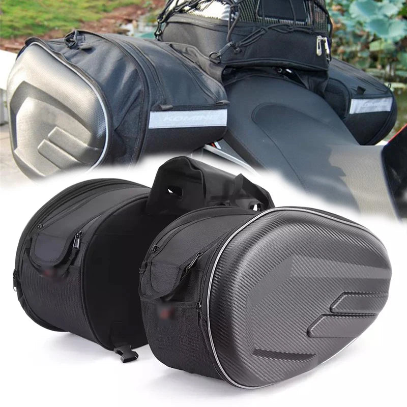 oezrefit 2PCS Universal Fit Motorcycle Pannier Bags Luggage Saddle Bags Side Storage Fork Travel Pouch Box Motorcycle Side Helmet Riding Waterproof 36L-58L with Rain Cover – Black