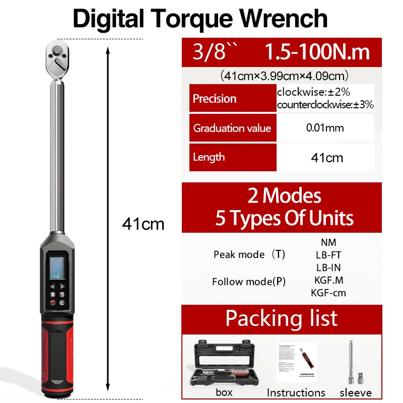 KAPMORE KAP-01 Digital Torque Wrench – ±2% Accuracy – LED + Buzzer Alert – 4 Units (Nm/ft-lb/in-lb/kgf-cm) – 0.15–100 Nm – from $113