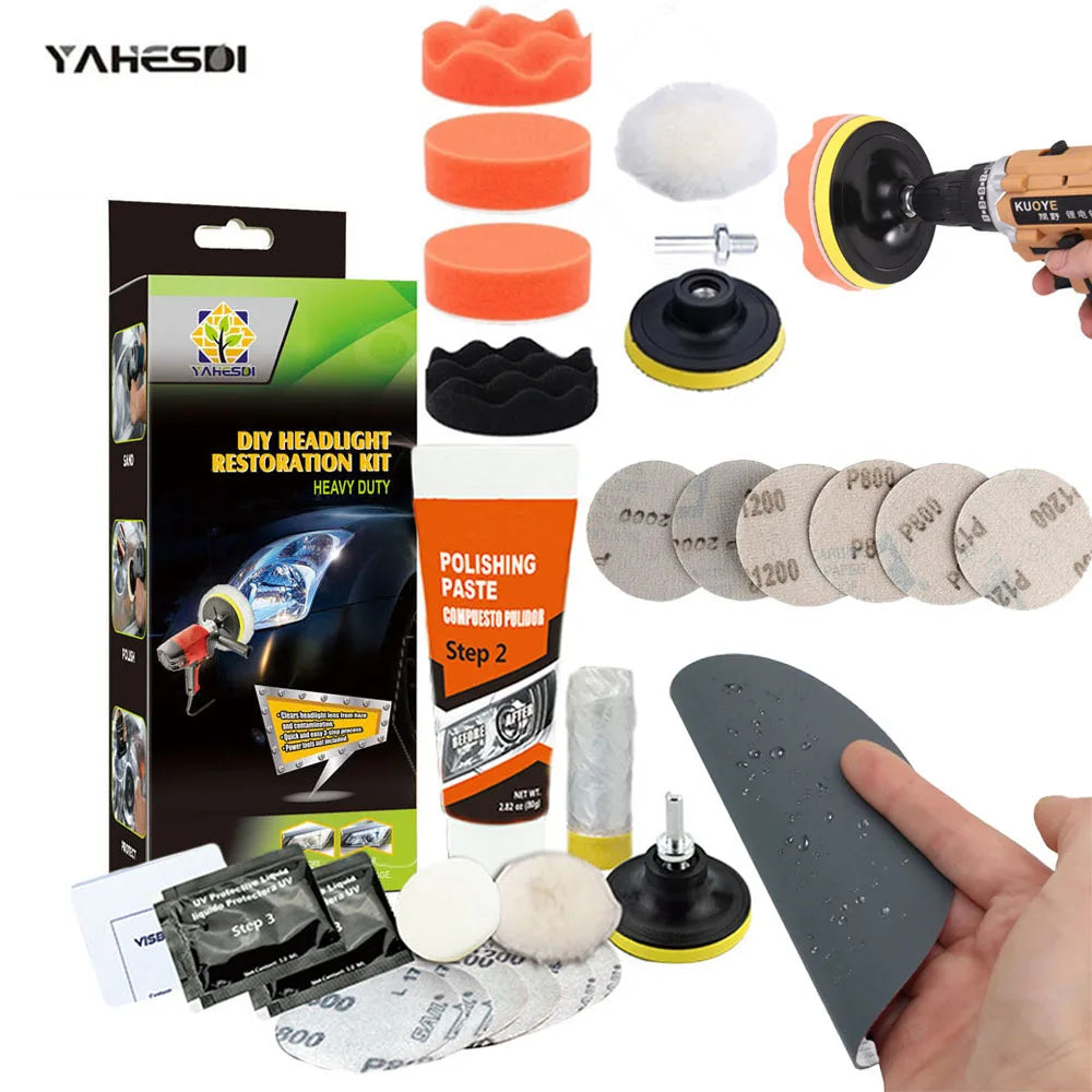 Professional Car & Motorcycle Headlight Restoration Kit – Wet Sand + Polish + UV Protect – Removes Yellowing Scratches – Car / Motorcycle / ATV – 24 Set Options – $40