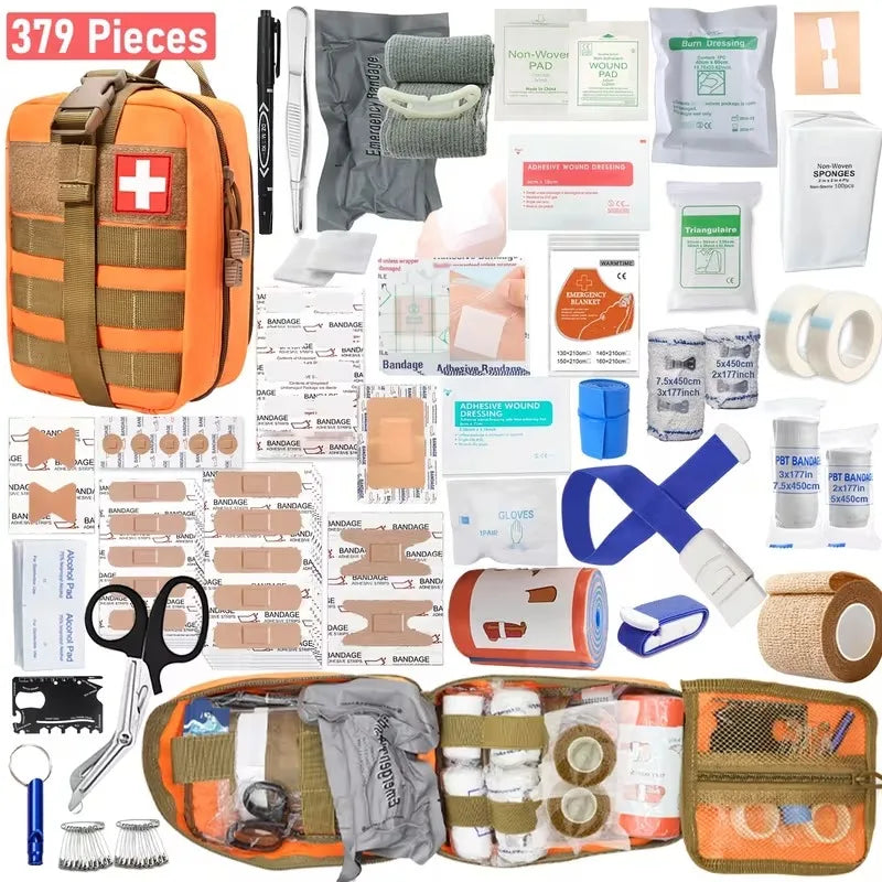 379-Piece IFAK Trauma First Aid Kit with MOLLE Pouch Emergency Survival Kit for Motorcycle Camping Hiking Car Travel Home Sports