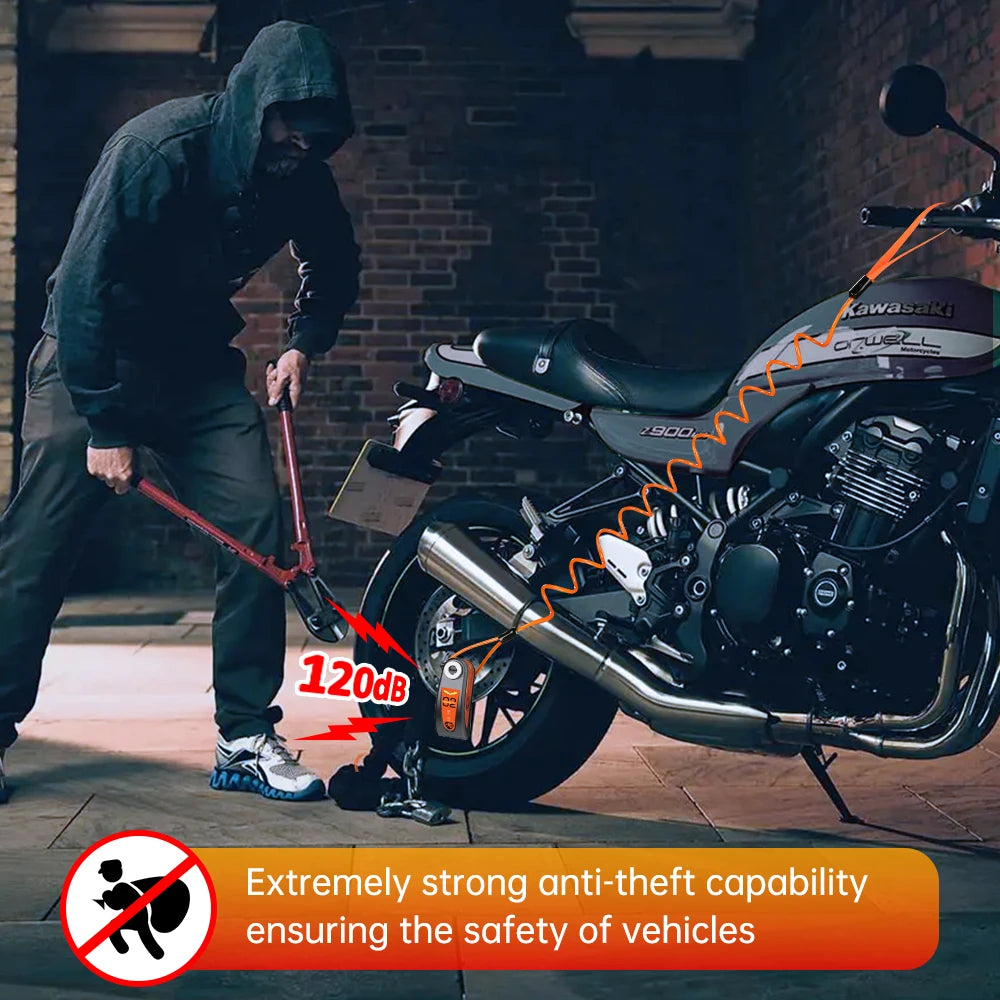 Elecpow Rechargeable Motorcycle Bicycle Scooter Alarm Disc Brake Lock Waterproof Anti-Theft Reminder Cable – 120dB USB-C IP67 7mm 285g CE FCC RoHS – With or Without Rope