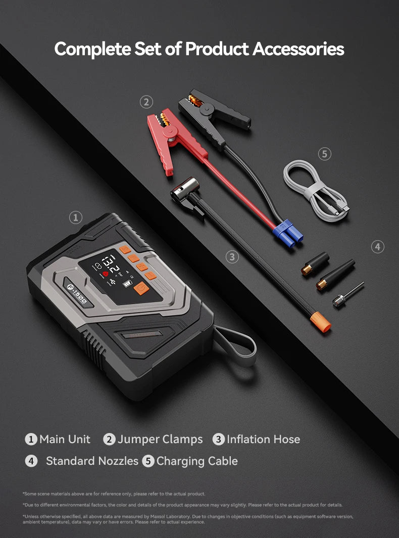 Maxcellent F1500 Flagship 4000A Jump Starter – 145PSI Air Tire Inflator, LED Light & Power Bank for Car, Motorcycle, Diesel & Van