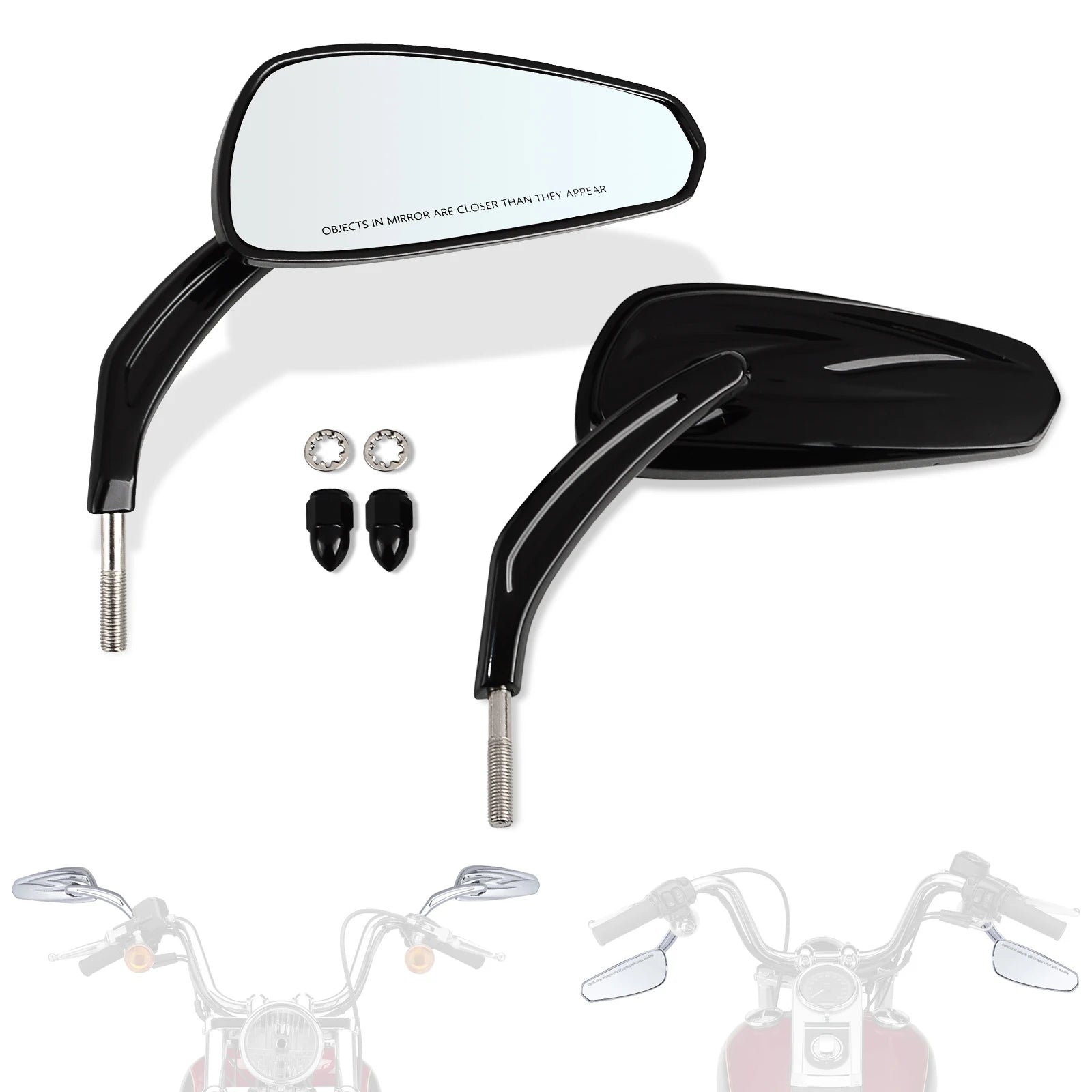 WOWTK Harley-Davidson 360° Adjustable Handlebar Rearview Mirror Pair 5/16" 24 UNF for Touring Sportster Softail Dyna Road King Electra Glide Fat Boy 1982-2026