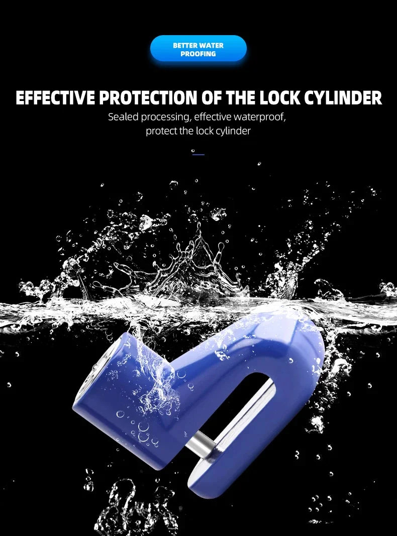 Disc Brake Lock Anti-Theft Security Lock Universal Motorcycle Bicycle Scooter Wheel Safety Theft-Protection Padlock – 5.5mm Lock Rod Metal Blue Red Black