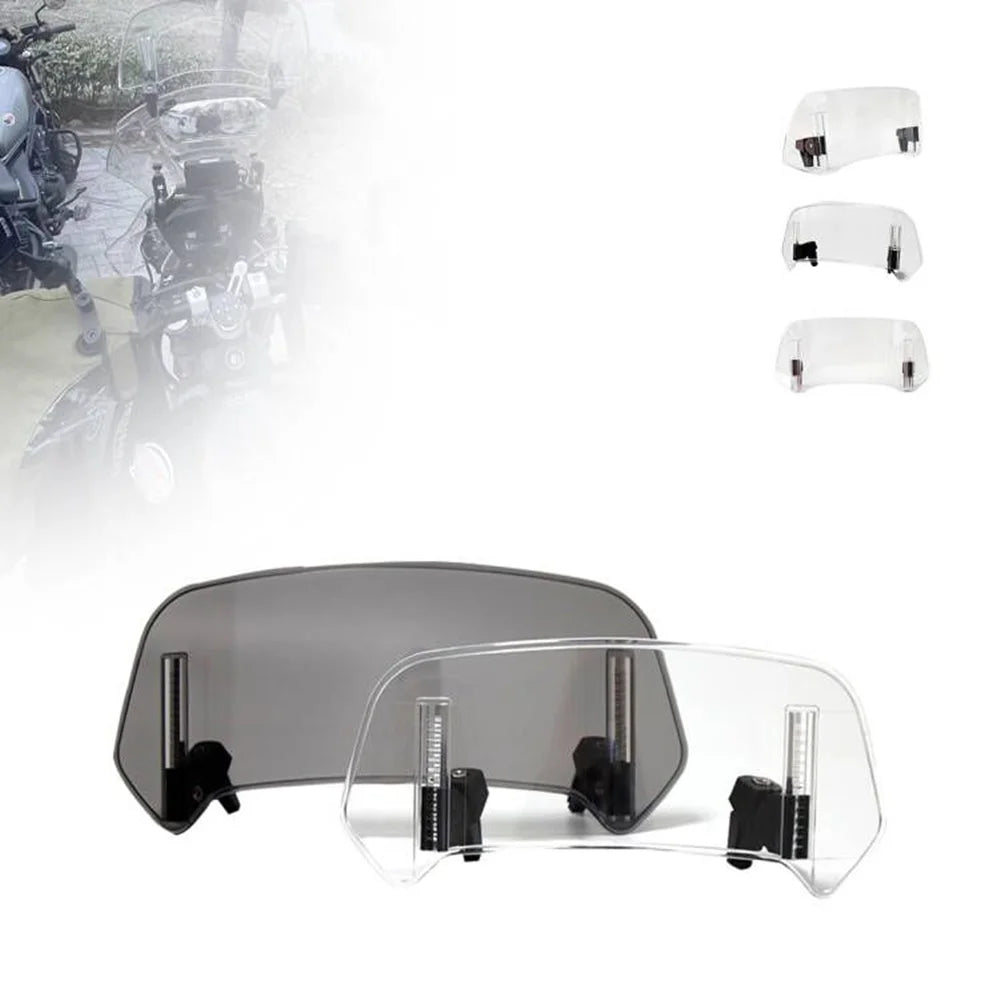 Universal Motorcycle Windshield Extension Adjustable Spoiler Clamp-On Windscreen Deflector Suitable for All Motorcycle Parts – SOYAVISION ABS 280mm 300mm 360mm Grey Clear No Drill