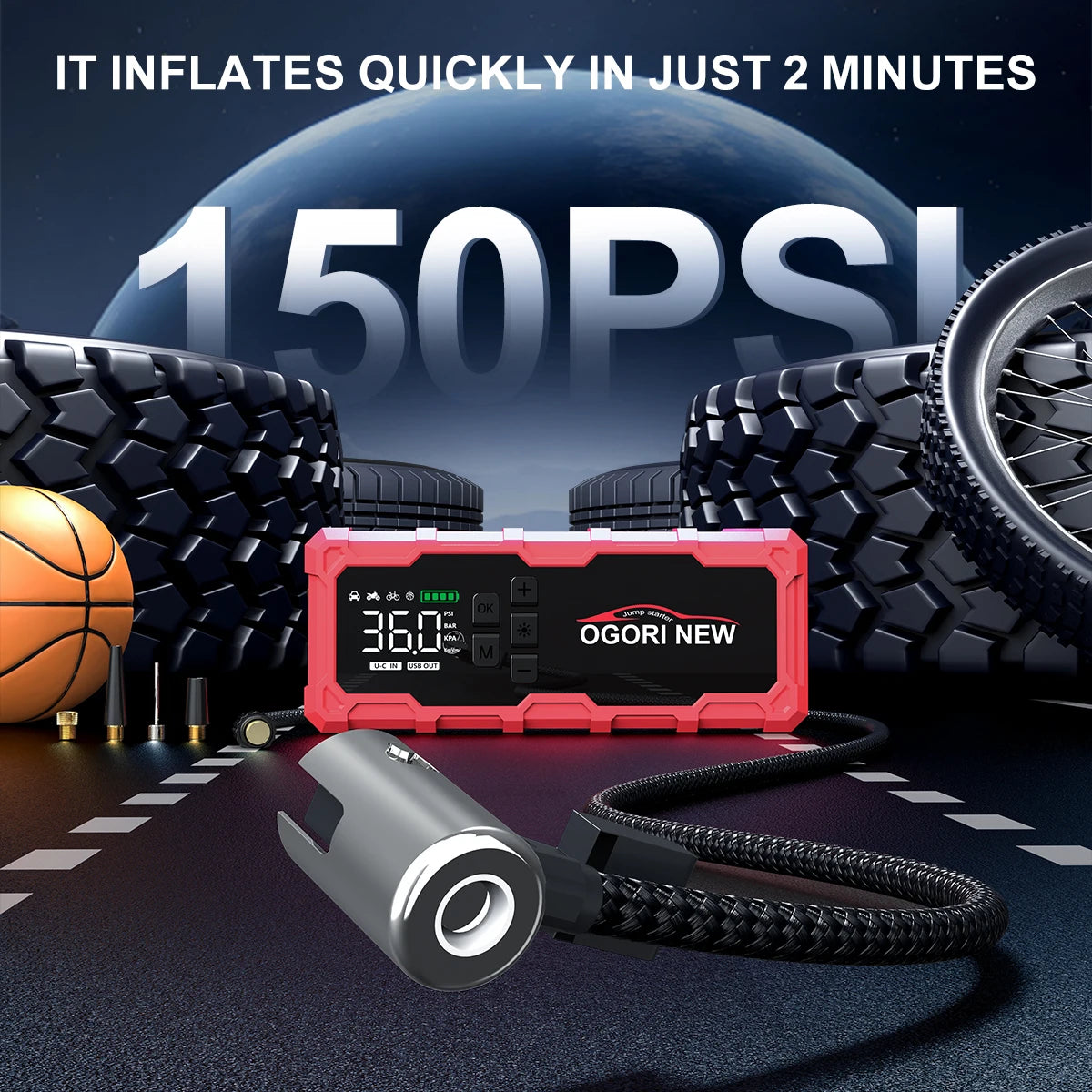 BSMOOM 150PSI Air Compressors Jump Starter Combo 4000A-10000A Portable Car Battery Pack for Motorcycle Car SUV Truck RV