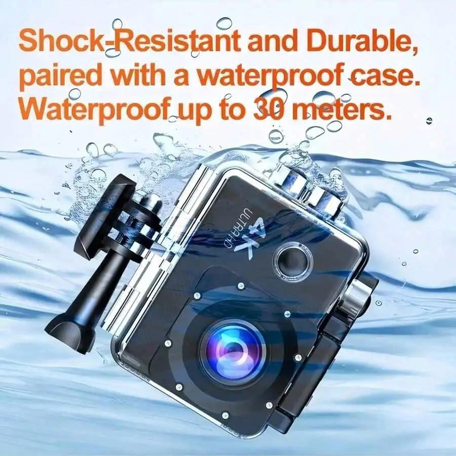 IPCS 4K Ultra HD Mini Action Camera Sony IMX206 EIS Anti-Shake Waterproof External Mic Wireless Vlog Camera for Diving Motorcycle Biking Outdoor Sports Dash Cam (Micro SD Not Included)