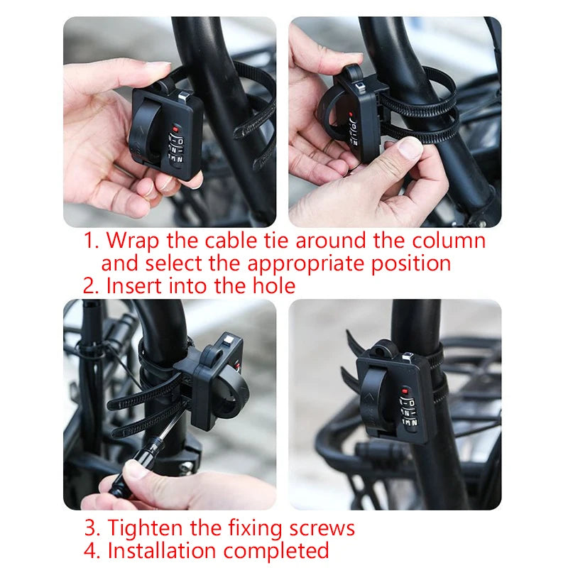 Multi-Use Motorcycle Bicycle Helmet Lock Waterproof Anti-Theft Password Cable Lock Hook for Scooter Cycling Accessories – 3-Digit Adjustable Cable Tie 18cm Zinc Alloy Black