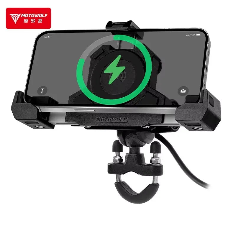MOTOWOLF Motorcycle Phone Holder – Shockproof Wireless Charging