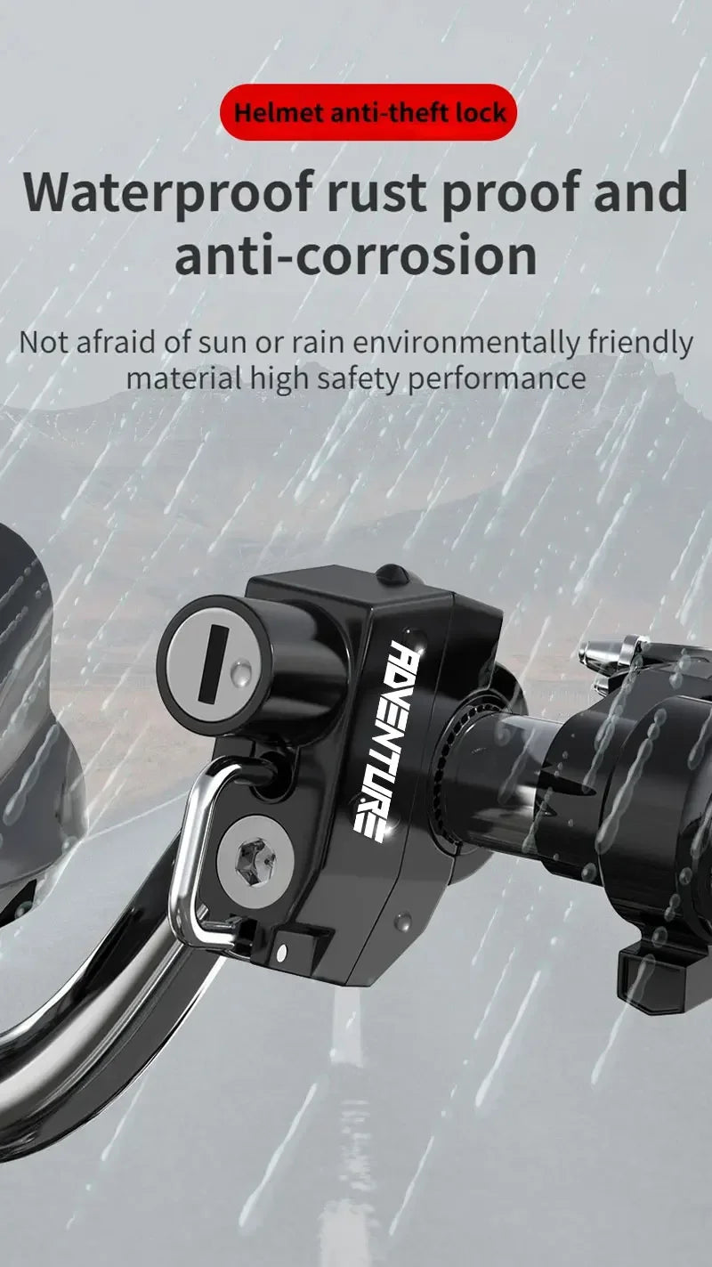 Set Helmet Motorcycle Anti-Theft Lock for Adventure Universal Metal Lock Handlebar Mountable Fits E-Bikes Scooters Bicycles – Aluminum Alloy Waterproof Rust-Proof Black