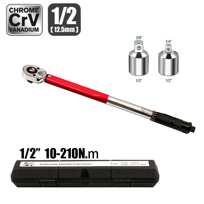 LIXIU 1/2” Heavy-Duty Torque Wrench – 10–210 Nm – Blow-Molded Case – Cr-V Steel – Car / Motorcycle / Bicycle – from $74