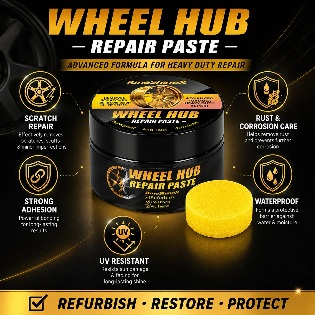 KINESHINEX Alloy Wheel Scratch Remover & Polish Paste – Rim Restoration & Shine – Metal Surface Polish – 30g – 1 / 3 / 5 / 10 Pcs – $28–112