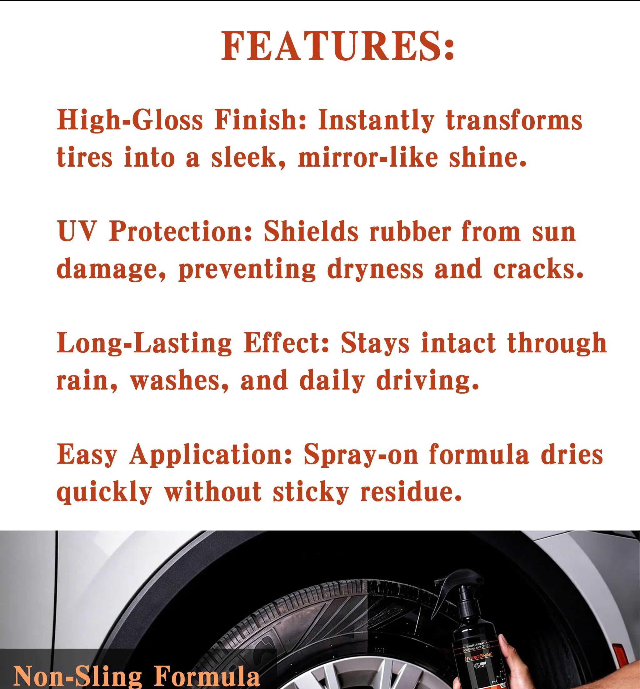 Hydroshine Ceramic Tire Dressing – Black Wet Look Tire Shine Deep Glossy Finish UV Protection Long-Lasting – 50ml / 100ml / 300ml – $14–35