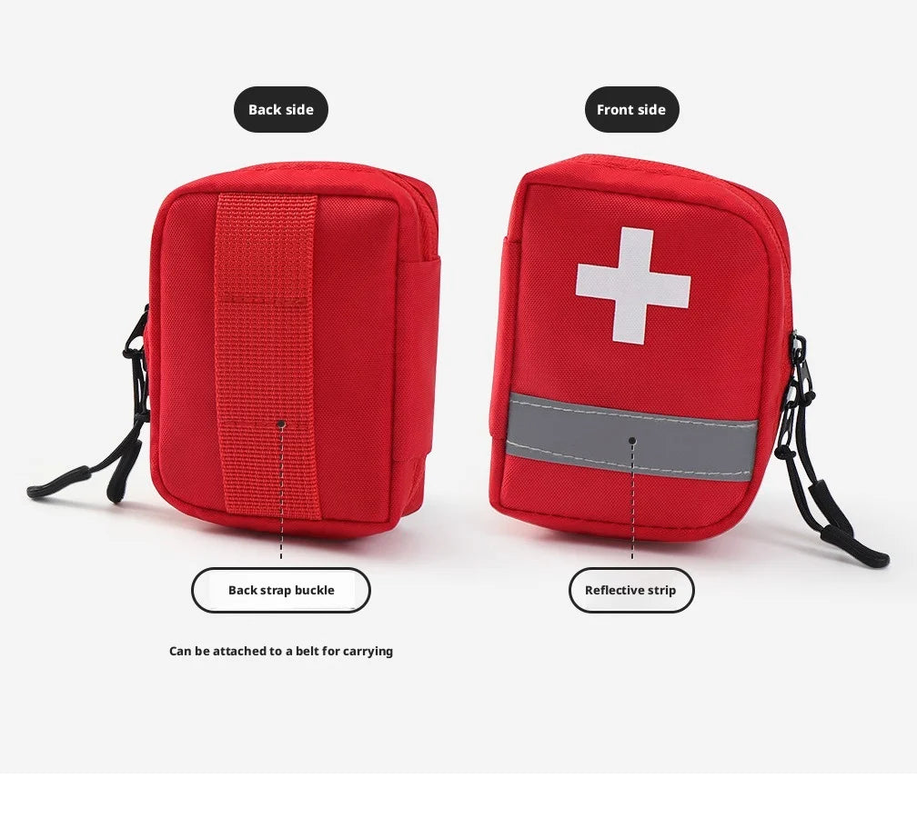 Reflective Portable First Aid Kit for Outdoor Hiking Camping - Emergency Medicine Organizer with Car Storage Strips