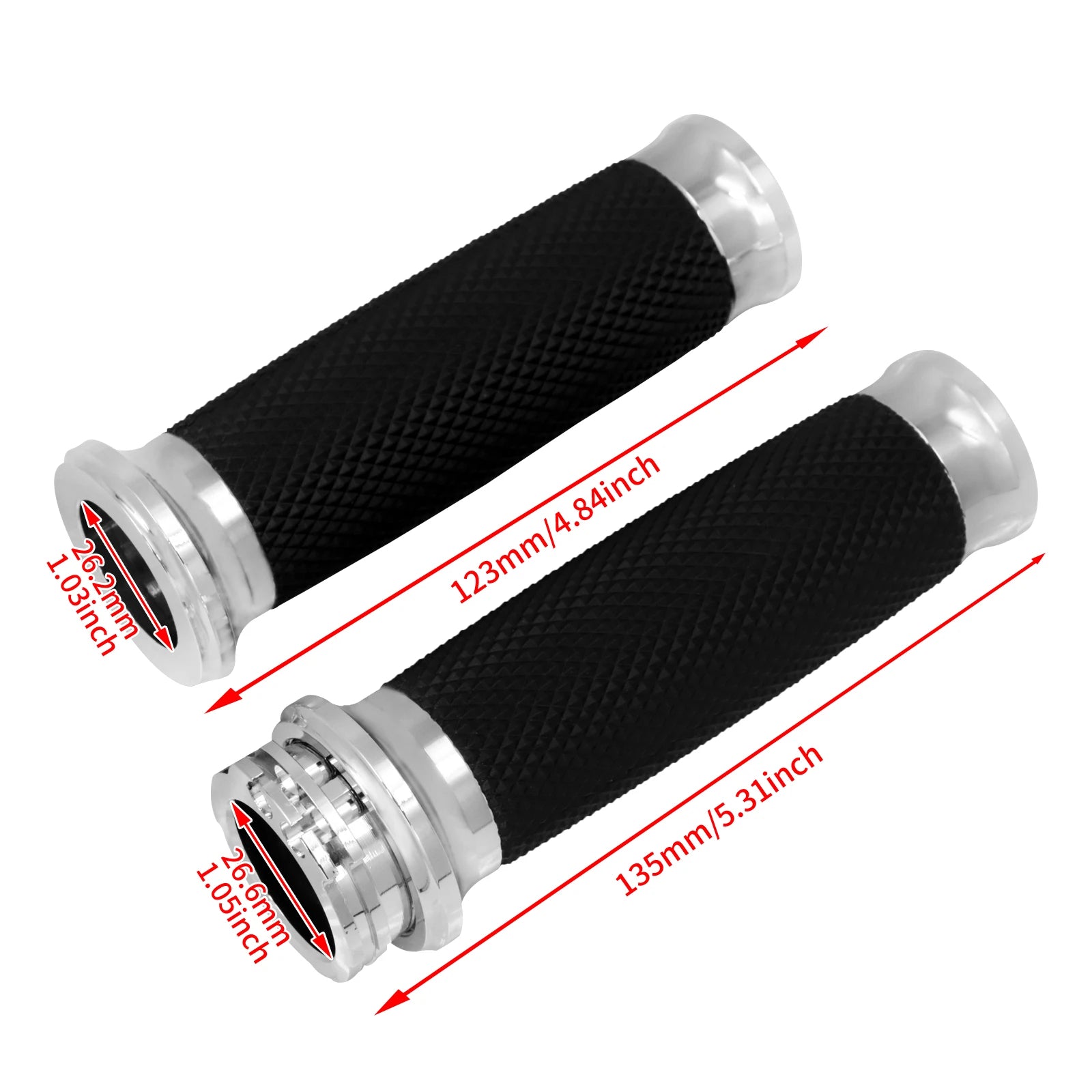 REWMTER Harley-Davidson Motorcycle Handlebar Grips 1" 25mm Aluminum Rubber Lining Hand Grips for Harley Sportster XL 883 1200 XR Touring Road King Dyna Softail V-Rod VRSC – Black / Chrome (1 Pair)