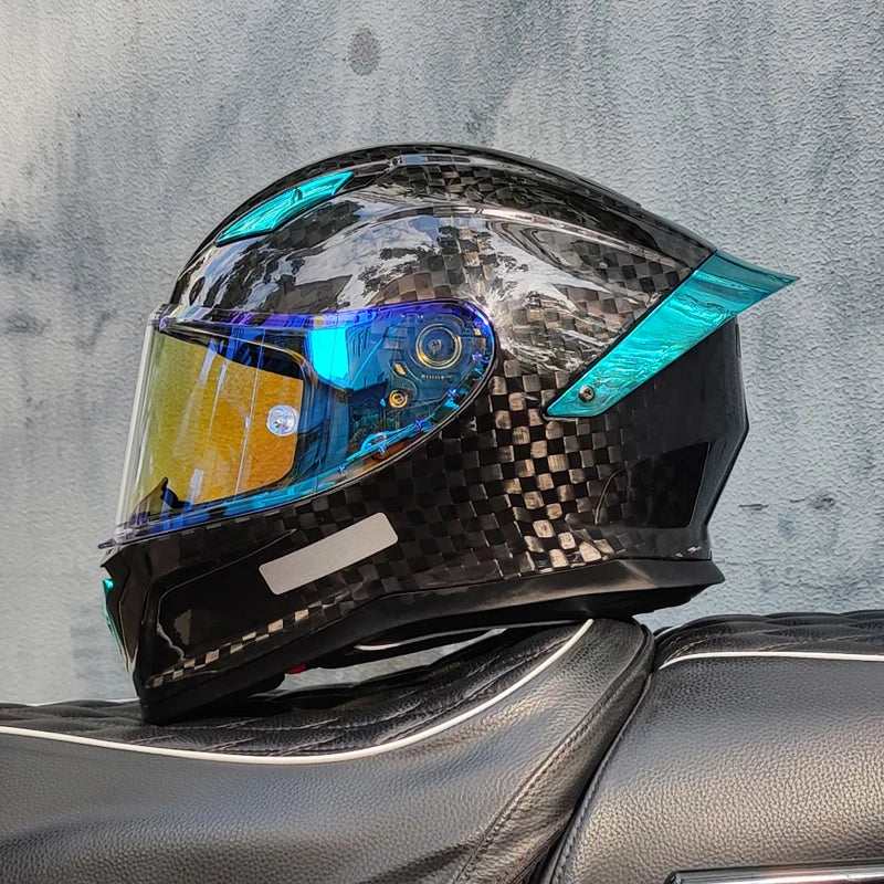 Carbon Fiber Helmets – ORZ Full Face Motorcycle Helmet, Color Visor, DOT Approved, All-Season