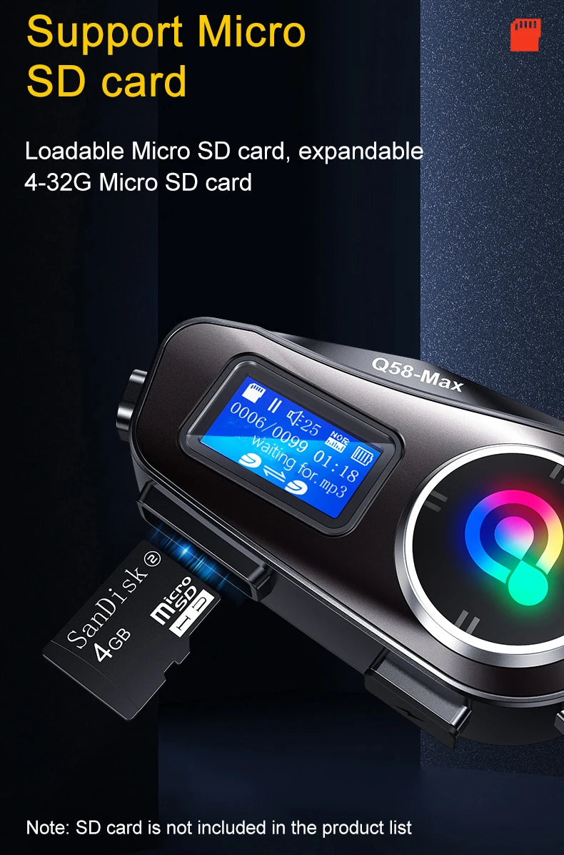 Q58 Max Motorcycle Bluetooth Intercom – 500m Helmet Communication