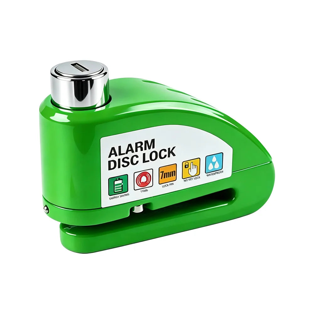 Motorcycle Bicycle Alarm Disc Lock Aluminum Alloy Anti-Theft Safety Padlock Vibration Reminder Security Protection Accessories – 110dB 7mm Hardened Steel 2 Keys Allen Wrench 7 Colors