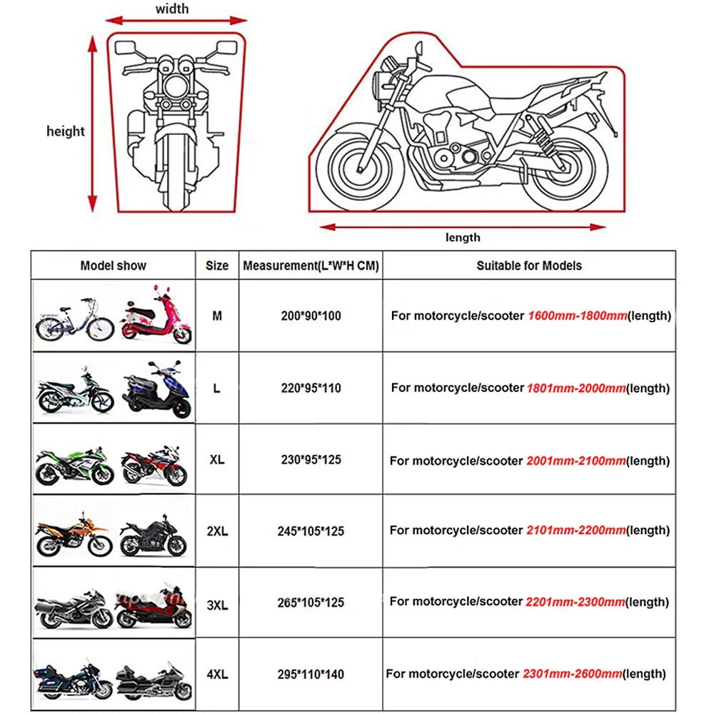 Thick Oxford Motorcycle Waterproof Cover Universal Outdoor Protection Dust Motorbike Rain Cover Sunshade Dustproof UV Protective – Reflective Aluminum Foil Nano Lining Cotton Velvet Black XL-4XL