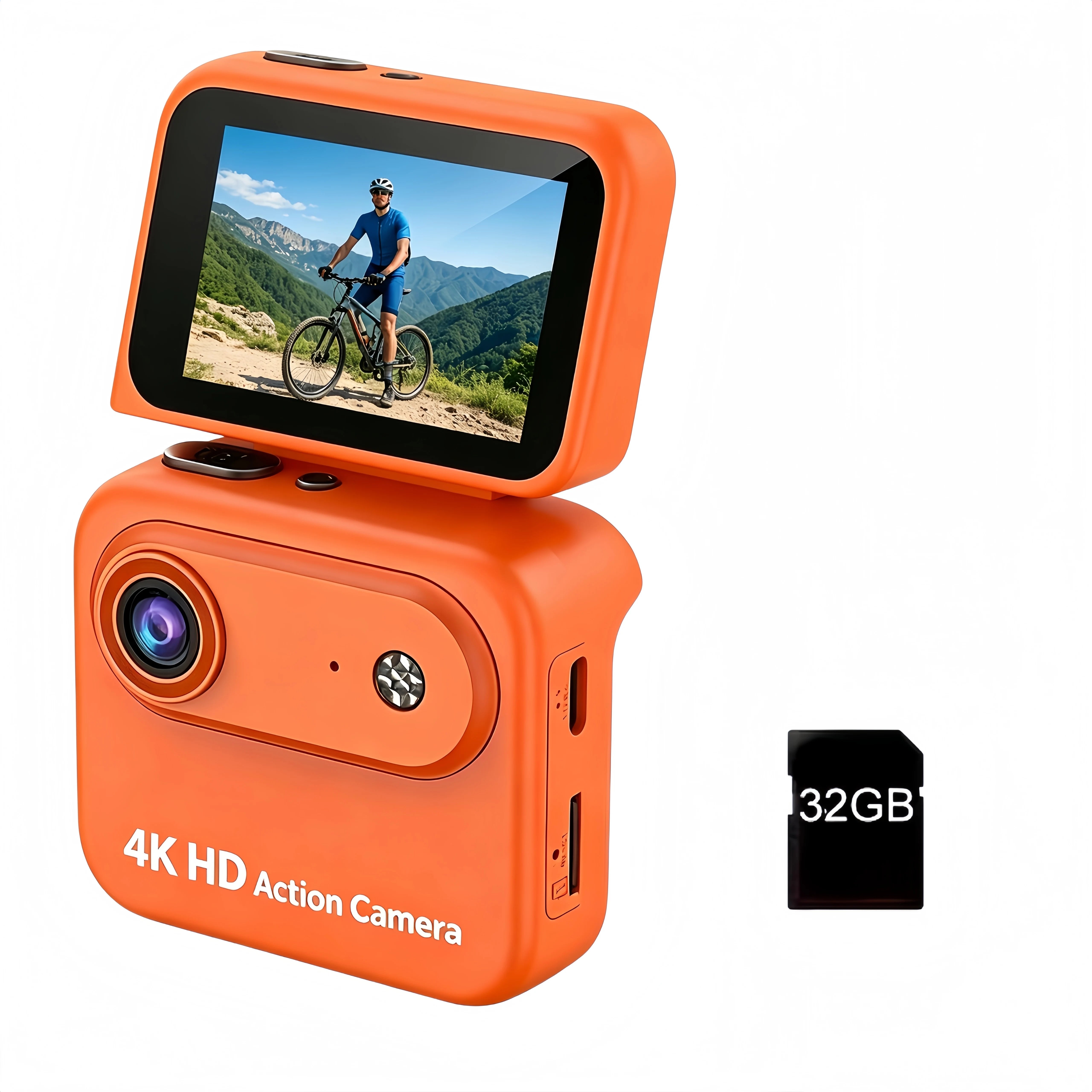 4K HD Flip Screen Thumb Action Camera 20MP Sony Sensor Anti-Shake Wide-Angle Vlog Cycling Camcorder 32GB USB Charging Lightweight Portable POV Camera for Outdoor Travel Cycling