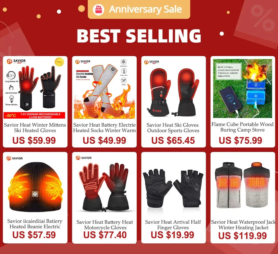 Savior Heat Battery Heated Motorcycle Gloves Goat Skin Leather 3 Shift Temperature Control Waterproof Electric Heated Gloves