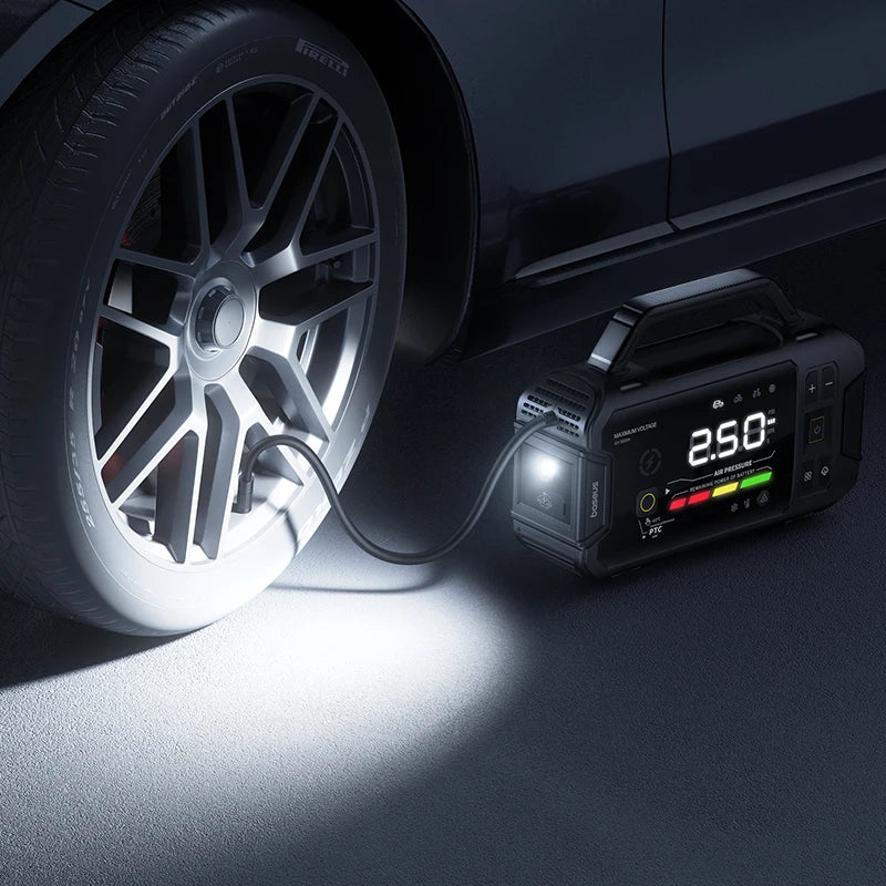 Baseus PrimeTrip VJ1 Motorcycle Jump Starter 3000A 4-in-1 with 150PSI Air Compressor 21600mAh Power Bank Patented PTC Heating LED Light