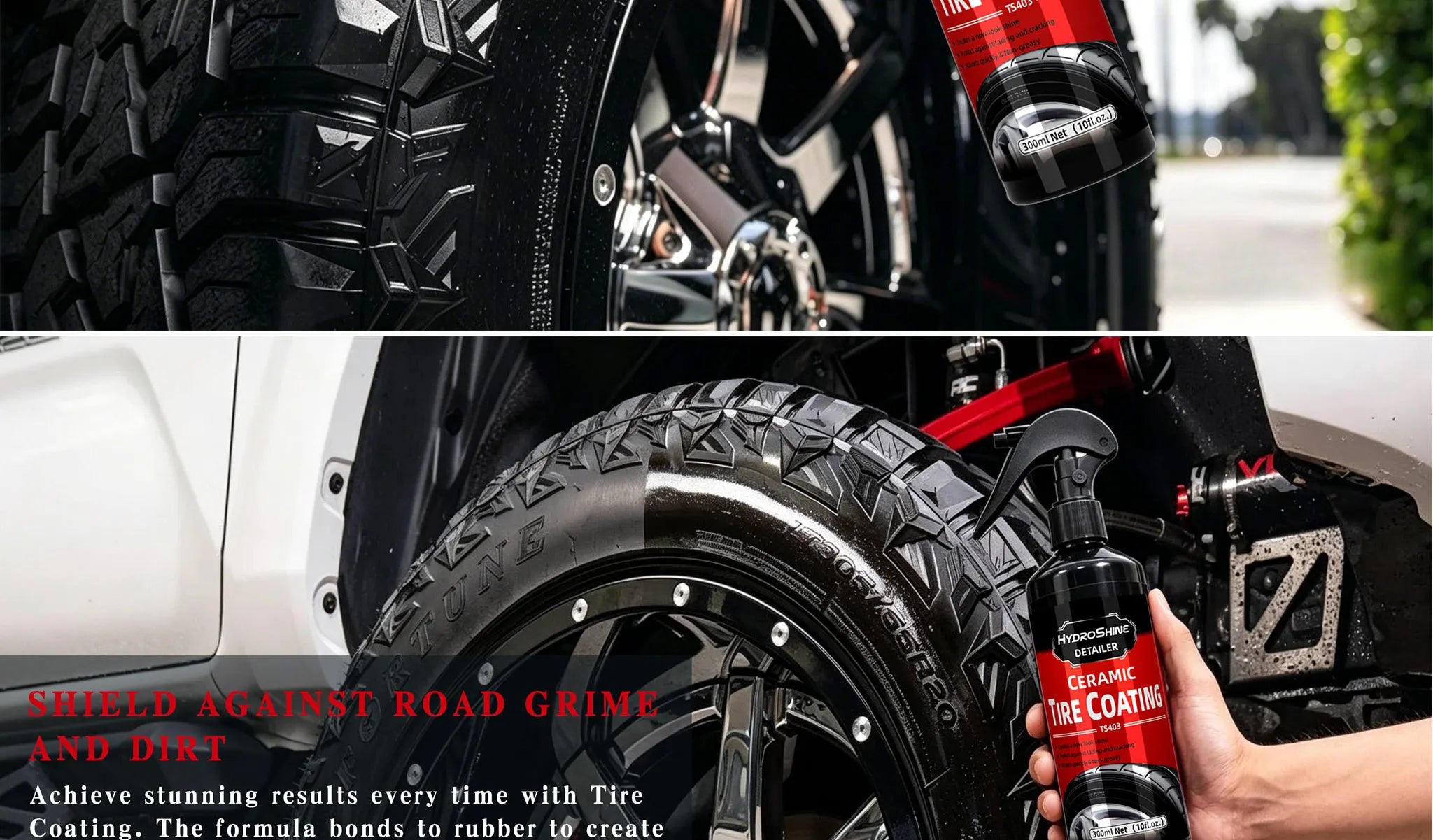Hydroshine Ceramic Tire Coating Shine Spray – Tyre Gloss Plastic Rubber Restorer Hydrophobic Seal Wax – 50ml / 100ml / 300ml – $16–40