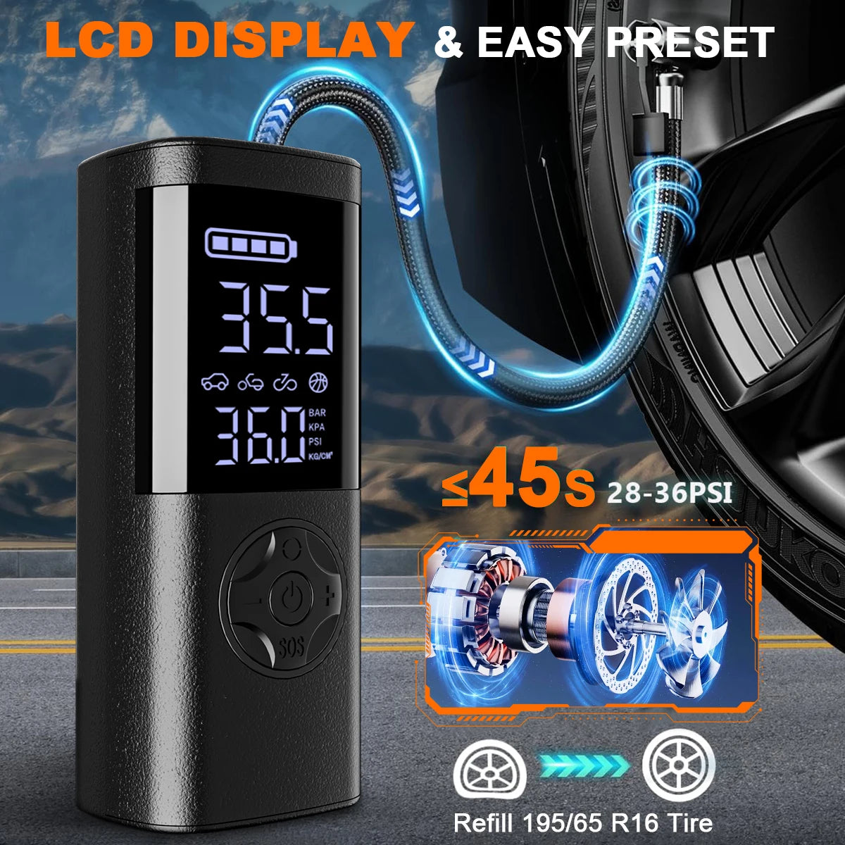 Portable Air Compressor – Mini Wireless Tire Inflator with Digital Display