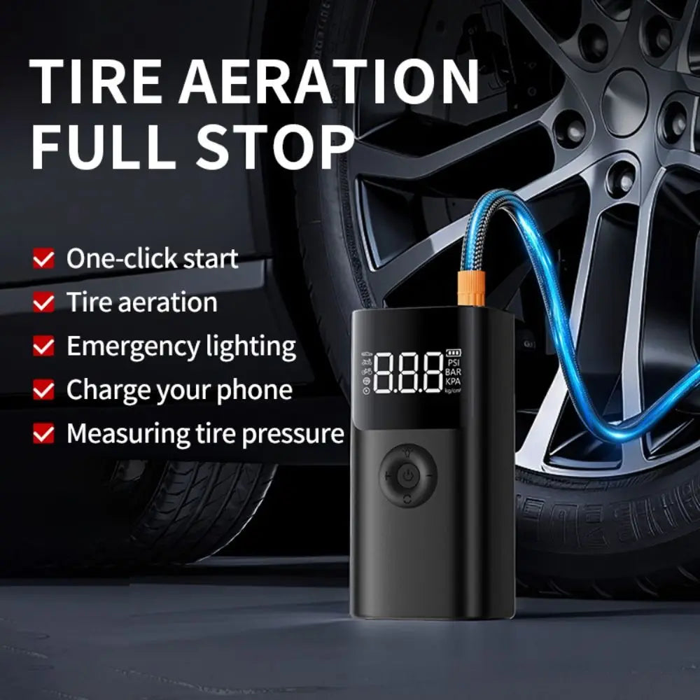 4-in-1 Jump Starter 1000A 12V – Wireless Tire Inflator, LED SOS Light & Power Bank for Car, Motorcycle & Bicycle