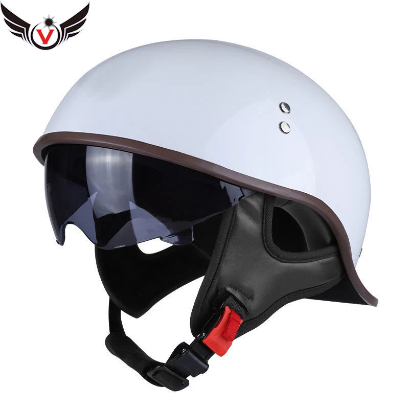 Half Helmets – V Retro Motorcycle Helmet, Lightweight All-Season Cruiser Helmet for Men & Women