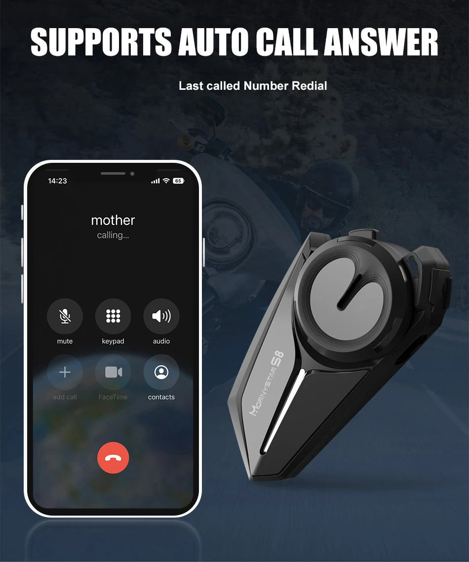 Mornystar S8 Motorcycle Bluetooth Intercom – 6-Rider Music Sharing